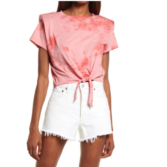 ALLSAINTS Spitalfields Coni Tie Dye T-shirt Red Shoulder Pad Tie Front NWT Small - Picture 3 of 15